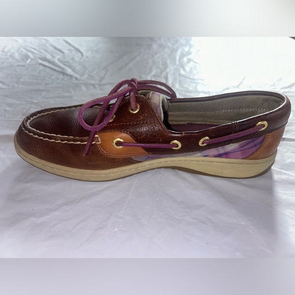 Sperry Top-Sider Brown/Pink Plaid Bluefish Leather Boat Shoe Womens Size 8 M - Picture 6 of 8